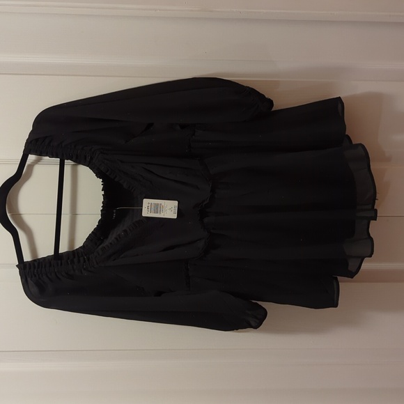 Torrid Babydoll Crinkle Chiffon Blouson Sleeve Top Sz 1 - Picture 2 of 4